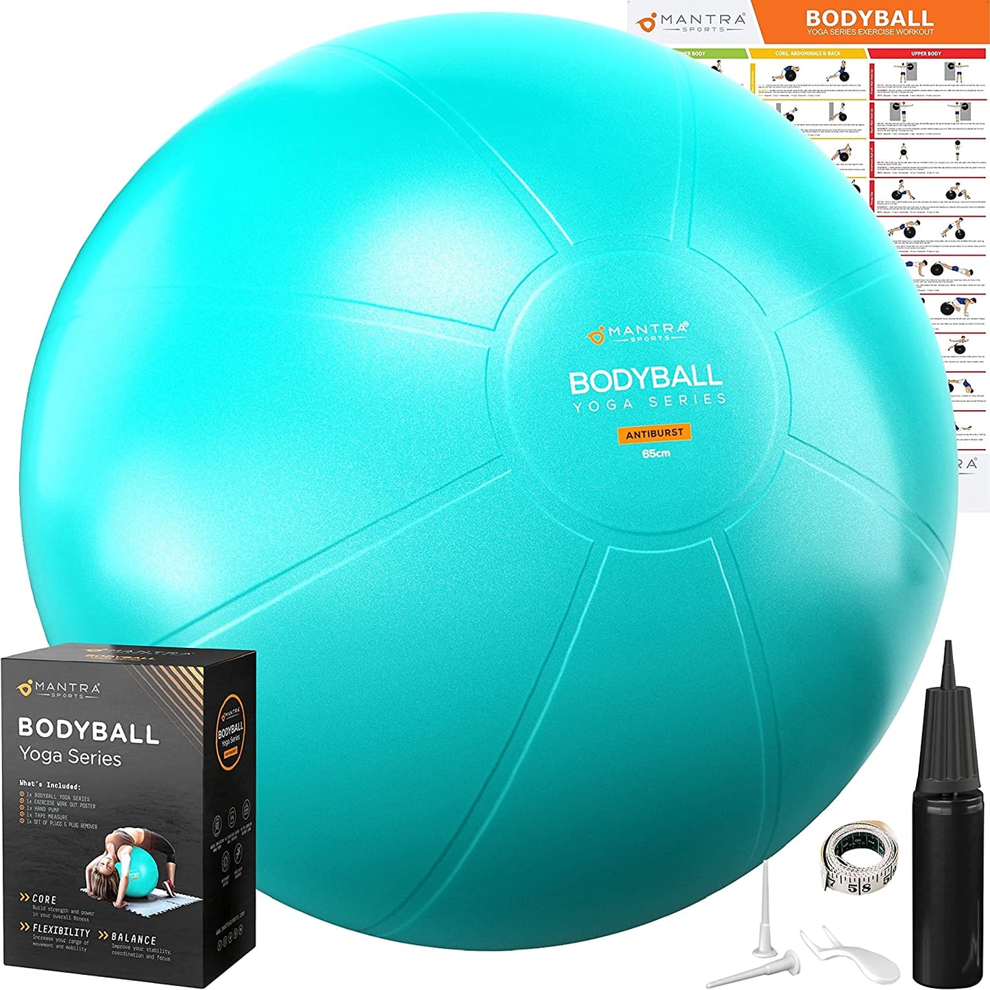 Professional Exercise Ball and Yoga Chair for Fitness, Stability, Pilates, Pregnancy, and Therapy - Available in 55Cm, 65Cm, and 75Cm - Extra Thick, Anti-Burst, Non-Slip Gym Quality Balance Ball with Pump and Guide