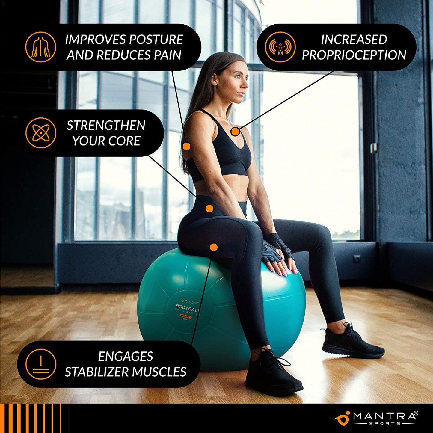 Professional Exercise Ball and Yoga Chair for Fitness, Stability, Pilates, Pregnancy, and Therapy - Available in 55Cm, 65Cm, and 75Cm - Extra Thick, Anti-Burst, Non-Slip Gym Quality Balance Ball with Pump and Guide