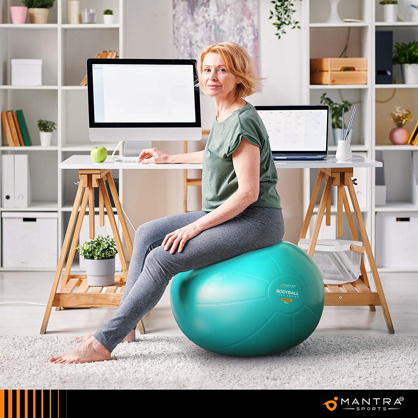 Professional Exercise Ball and Yoga Chair for Fitness, Stability, Pilates, Pregnancy, and Therapy - Available in 55Cm, 65Cm, and 75Cm - Extra Thick, Anti-Burst, Non-Slip Gym Quality Balance Ball with Pump and Guide