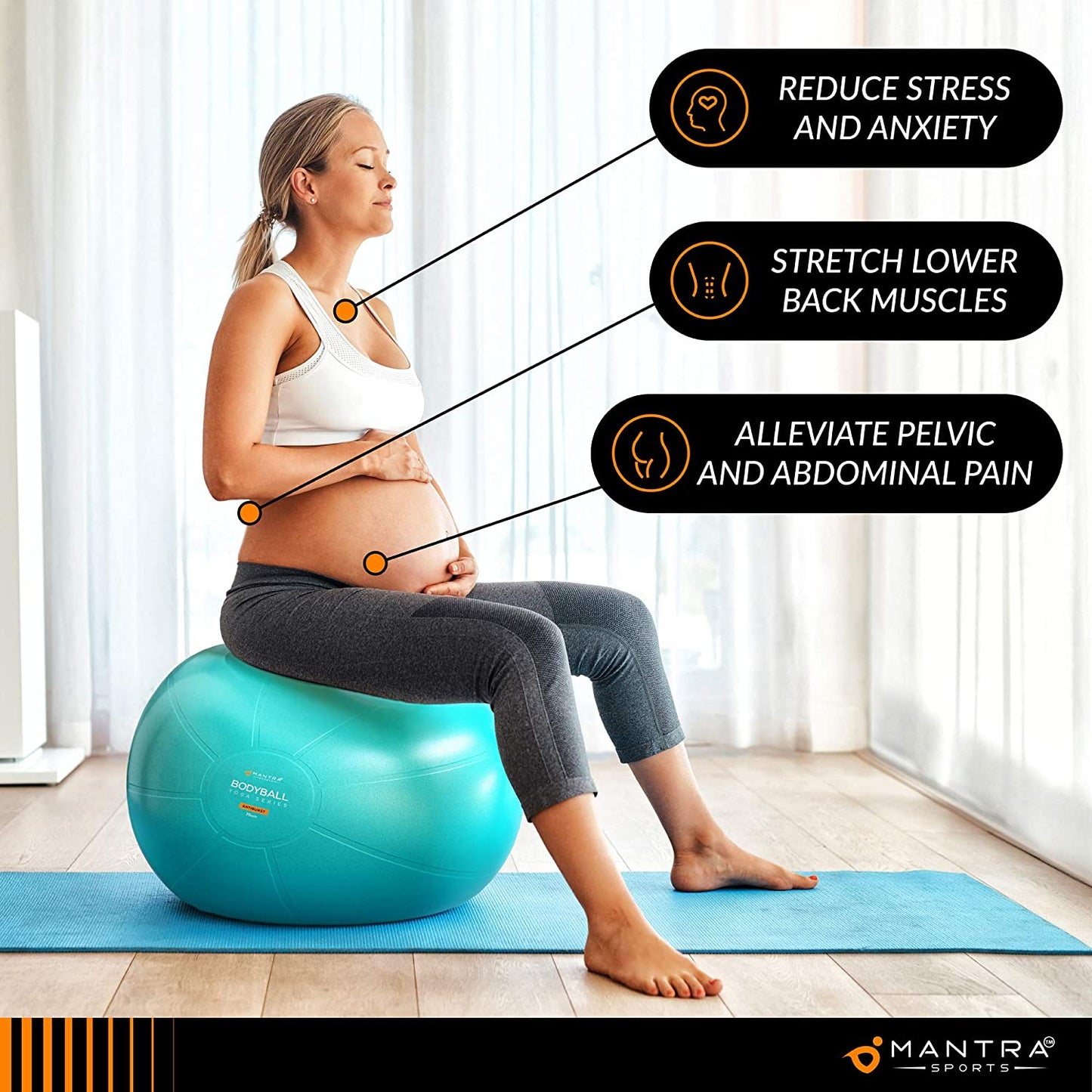 Professional Exercise Ball and Yoga Chair for Fitness, Stability, Pilates, Pregnancy, and Therapy - Available in 55Cm, 65Cm, and 75Cm - Extra Thick, Anti-Burst, Non-Slip Gym Quality Balance Ball with Pump and Guide